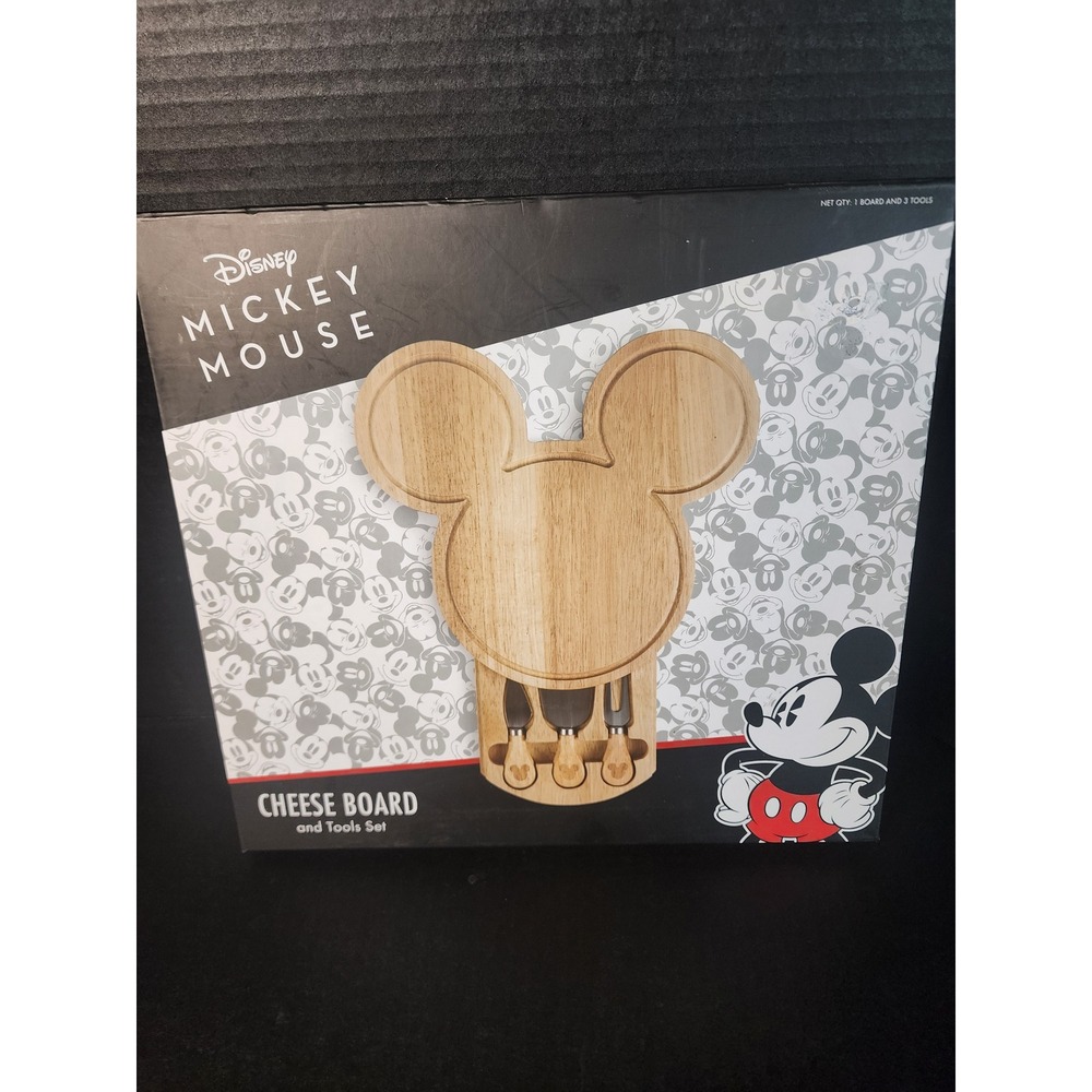 Disney Mickey Mouse Cheese Board and Tools Set Picnic Time Wooden Charcuterie